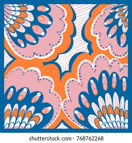Spring retro floral print. Silk scarf vector graphics.