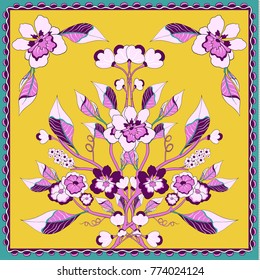 Spring retro floral print. Silk scarf vector graphics.