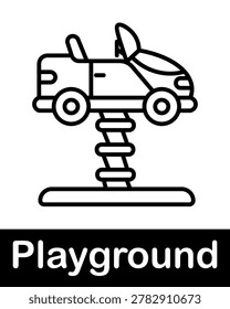 Spring rider car line icon representing playground equipment, kids ride toy and outdoor activity in minimal outline style