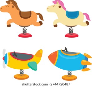 Spring Rider Horse And Rocket Spring Rider And Airplane Spring Rider Isolated Illustration