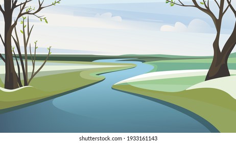 Spring river landscape. Beautiful natural scenery.