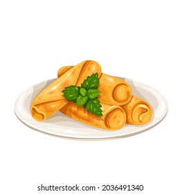 Spring Roll Chinese Cuisine Icon. Asian Food Vector Illustration.