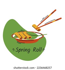Spring roll, Chinese food, Asian food, vector illustration, isolated, on the white background