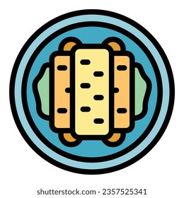 Spring roll food icon outline vector. Asian cuisine. Meal cheese color flat