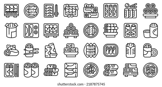 Spring Roll Icons Set Outline Vector. Asia Food. Chinese Thai