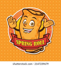 Spring Roll Mascot Vector Design with Yummy Finger Greeting