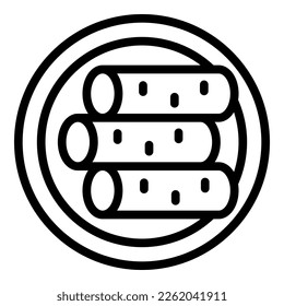 Vector de contorno del icono de la placa de rollo de primavera. Menú asiático. Gastronomía