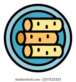 Spring roll plate icon outline vector. Asian menu. Food cuisine color flat