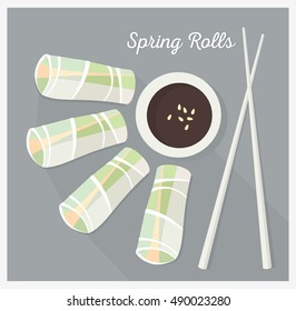Spring rolls, asian dish. Vector illustration.