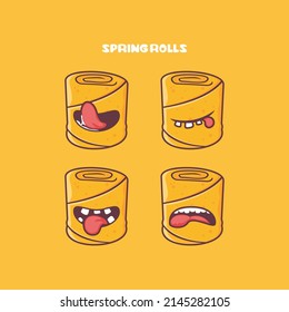 Spring Rolls Cartoon. Food Vector Illustration. With Different Mouth Expressions. Cute Cartoon