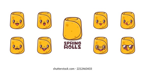 spring rolls cartoon. food vector illustration. icon, expression.