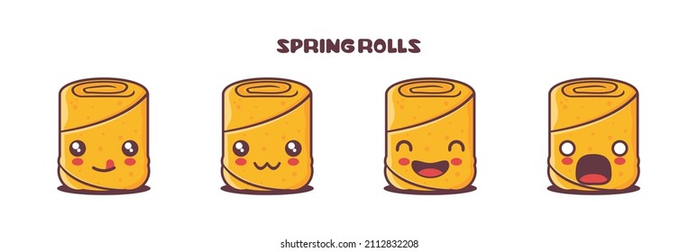 spring rolls cartoon illustration, with different facial expressions. suitable for icons, logos, prints, stickers, etc.