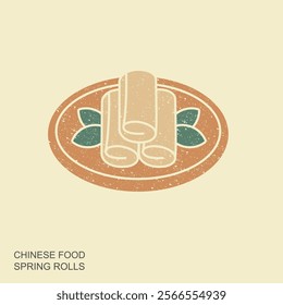 Spring rolls chinese cuisine flat icon vector. spring rolls chinese cuisine sign in retro style