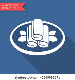 Spring rolls chinese cuisine flat icon vector. spring rolls chinese cuisine sign with long shadow