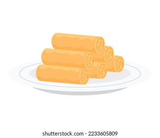 Spring rolls dish from Asia. Vector illustration.