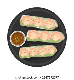 Spring rolls on a plate with sauce