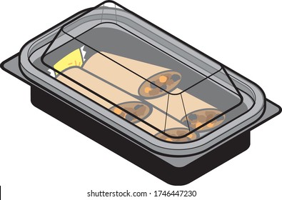 Spring rolls in a take-away food pack
