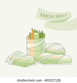 Spring rolls vector illustration. Asian, vegetarian dish.
