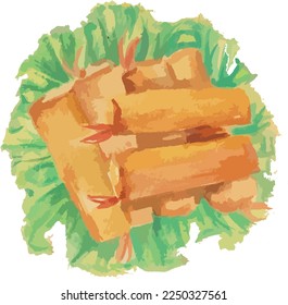 Spring Rolls - Vietnamese Food illustration PNG isolated on white background Watercolor Gouache