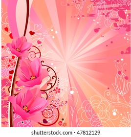 Spring romantic background with pink tulips