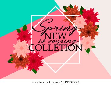 Spring rose flower on green background. Paper style, vector illustration.