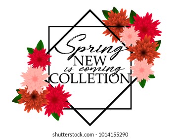 Spring rose flower on green background. Paper style, vector illustration.