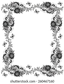 Spring roses and butterflies frame on white background vector illustration