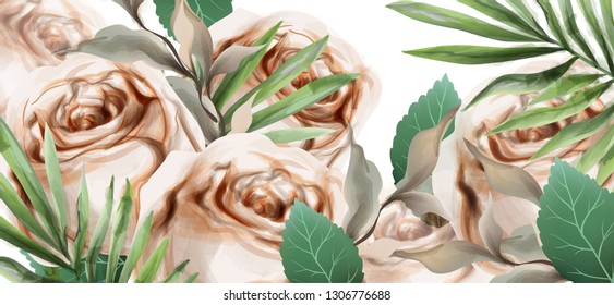 Spring roses watercolor Vector. Beautiful floral background templates