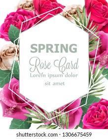 Spring roses watercolor Vector card. Beautiful floral greeting backgrounds