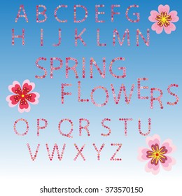 Spring sakura alphabet. Sakura flowers concept. Vector Art, Stock Vector