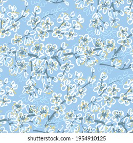 Sakura primavera flor sin fisuras para el diseño de fondo, tela, textil, envoltura, superficie, web e impresión. Relleno vectorial textil, flores dibujadas a mano. Motivo floral. 
