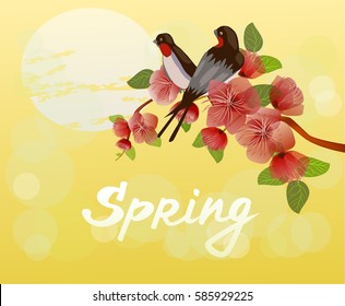 Spring , sakura bouquet of flowers .Postcard - the perfect letter for congratulations and invitations