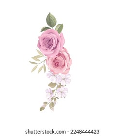 Spring sakura cherry blooming flowers bouquet. Isolated realistic pink petals, blossom, branches, leaves vector set. Vector floral bouquet design.