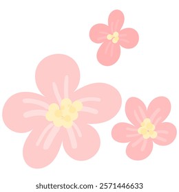 Spring sakura cherry blooming flowers bouquet. Isolated realistic pink petals, blossom, branches, leaves vector set. Design spring tree illustration