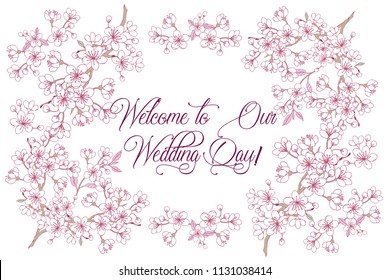  Spring Sakura and Magnolia Background. Hand drawn spring flowers. Vector illustration