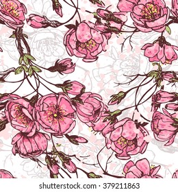Spring sakura seamless pattern. All objects are conveniently grouped  and are easily editable.