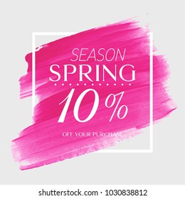 Spring Sale 10% off sign over watercolor art brush stroke paint abstract background vector illustration. Perfect acrylic design for a shop and sale banners.