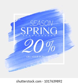 Spring Sale 20% off sign over watercolor art brush stroke paint abstract background vector illustration. Perfect acrylic design for a shop and sale banners.