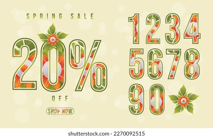 Spring sale 20% off social media poster ad text design with colorful flower 