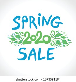 Spring sale 2020. Vector handwritten template to stimulate spring 2020 sales. Vector lettering template. Free inscription.