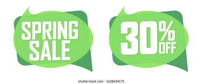 Spring Sale, 30% off, bubble banner design template, discount tag, app icon, vector illustration