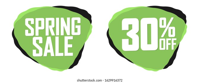 Spring Sale, 30% off, bubble banners design template, discount tags, app icons, vector illustration