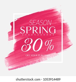 Spring Sale 30% off sign over watercolor art brush stroke paint abstract background vector illustration. Perfect acrylic design for a shop and sale banners.