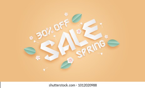 spring sale 30%.illustration of spring sale banner with paper craft style text,flowers,leaf on yellow background.spring sale design paper art style on pastel color.paper art style.vector,illustration. spring sale 30%.illustration of spring sale banner with paper craft style text,flowers,leaf on yellow background.spring sale design paper art style on pastel color.paper art style.vector,illustration.