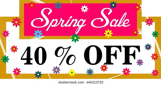 Spring sale 40 % off, Paper art of Sale, shopping and business promotion concept, vector art. Price tag discount illustration for supermarket. Concept view of sales label for seasonal promotion,banner