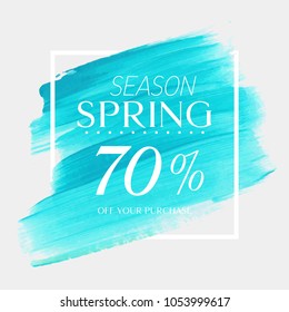Spring Sale 70% off sign over watercolor art brush stroke paint abstract background vector illustration. Perfect acrylic design for a shop and sale banners.