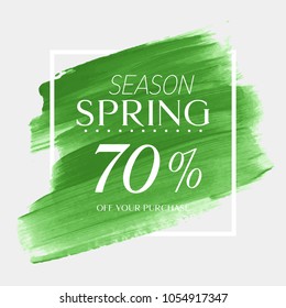 Spring Sale 70% off sign over watercolor art brush stroke paint abstract background vector illustration. Perfect acrylic design for a shop and sale banners.