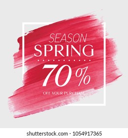 Spring Sale 70% off sign over watercolor art brush stroke paint abstract background vector illustration. Perfect acrylic design for a shop and sale banners.