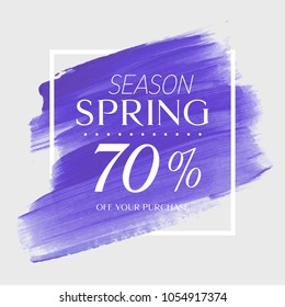 Spring Sale 70% off sign over watercolor art brush stroke paint abstract background vector illustration. Perfect acrylic design for a shop and sale banners.