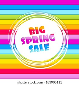 Spring sale abstract banner on horizontal rainbow colored stripes